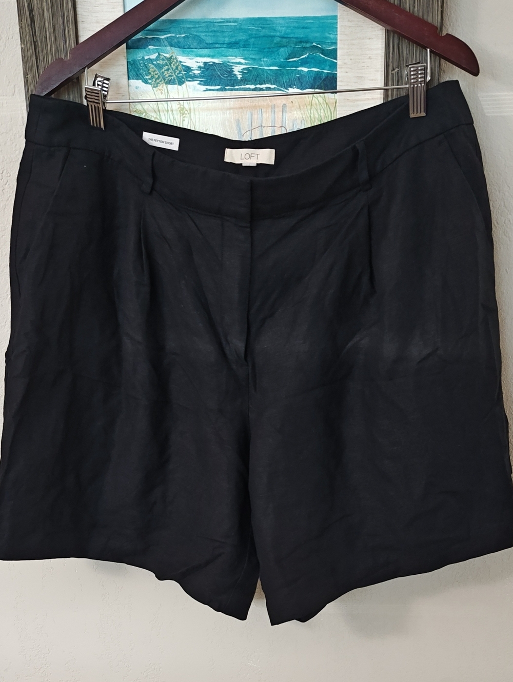 LOFT Peyton Black Linen High-Rise Tailored Shorts 14